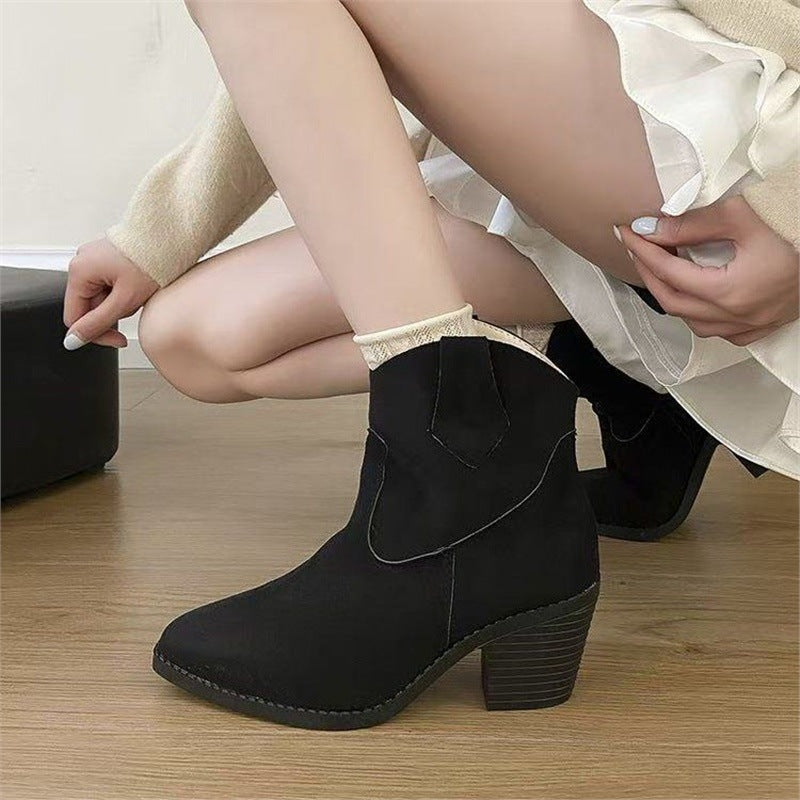 Women’s Retro Sock Cuff Booties – Stylish Ankle Boots with Stretch Cuff - FitiqueFit