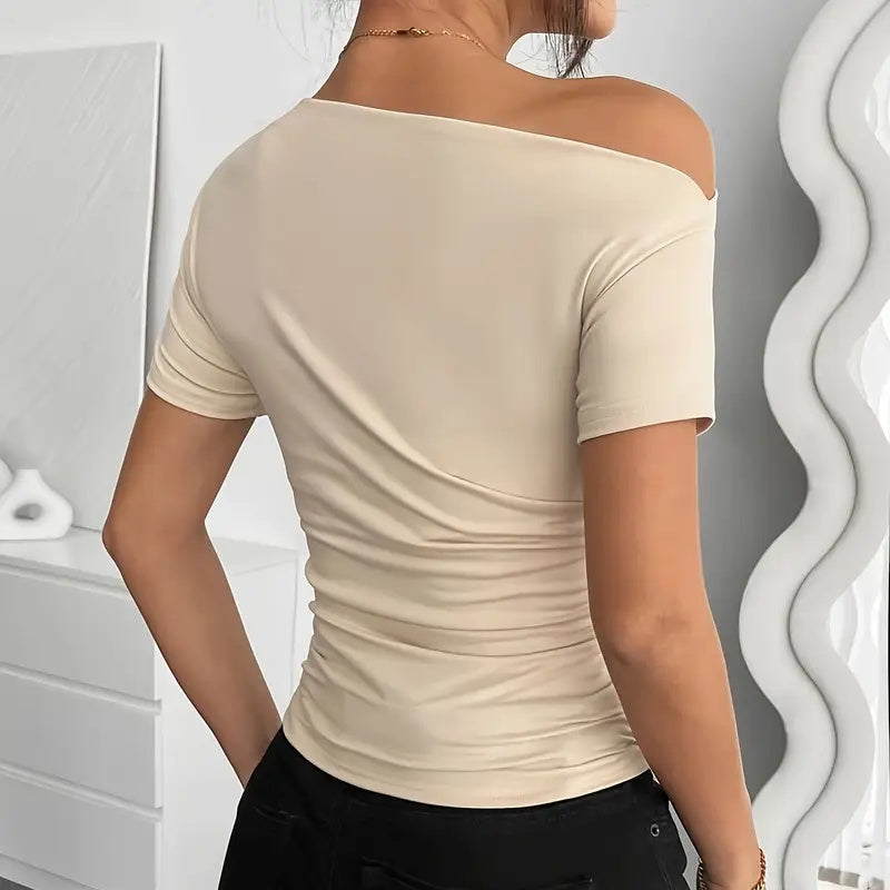 Women's Y2K Ruched One-Shoulder Top - Short Sleeve Slim Fit Summer Shirt 