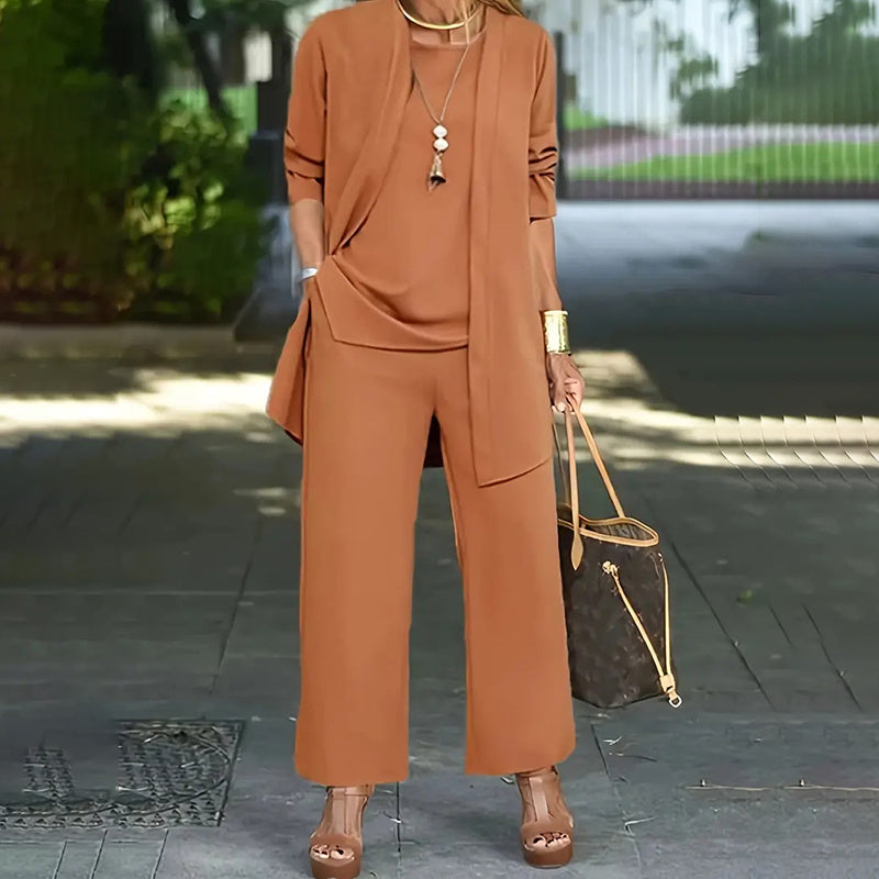 Women's Plus Size Casual 3-Piece Set Open Front Cardigan Sleeveless Vest Pants Solid Color Lounge Set CJ US