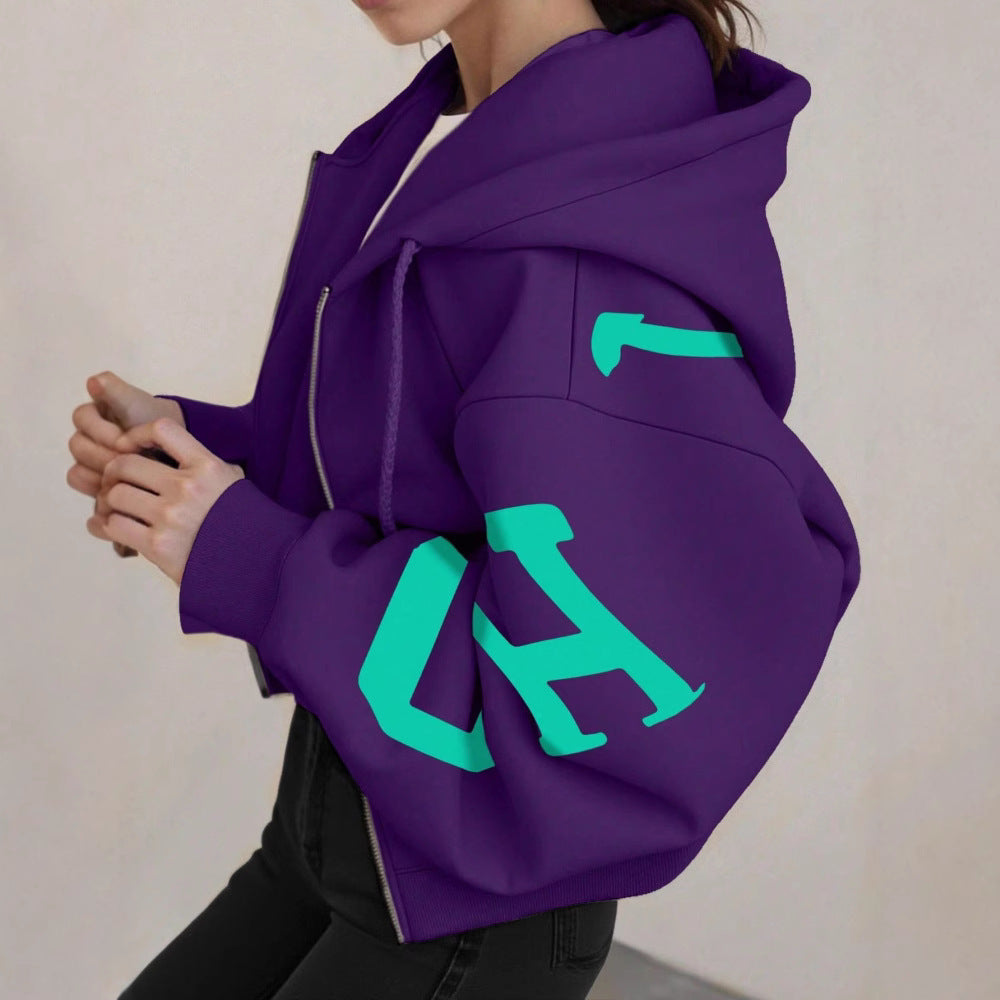 Long-sleeve Zip-up Casual Sweatshirt With A Printed Design 