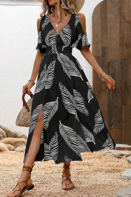 Women’s Off-Shoulder Cross V-Neck Maxi Dress CJ US