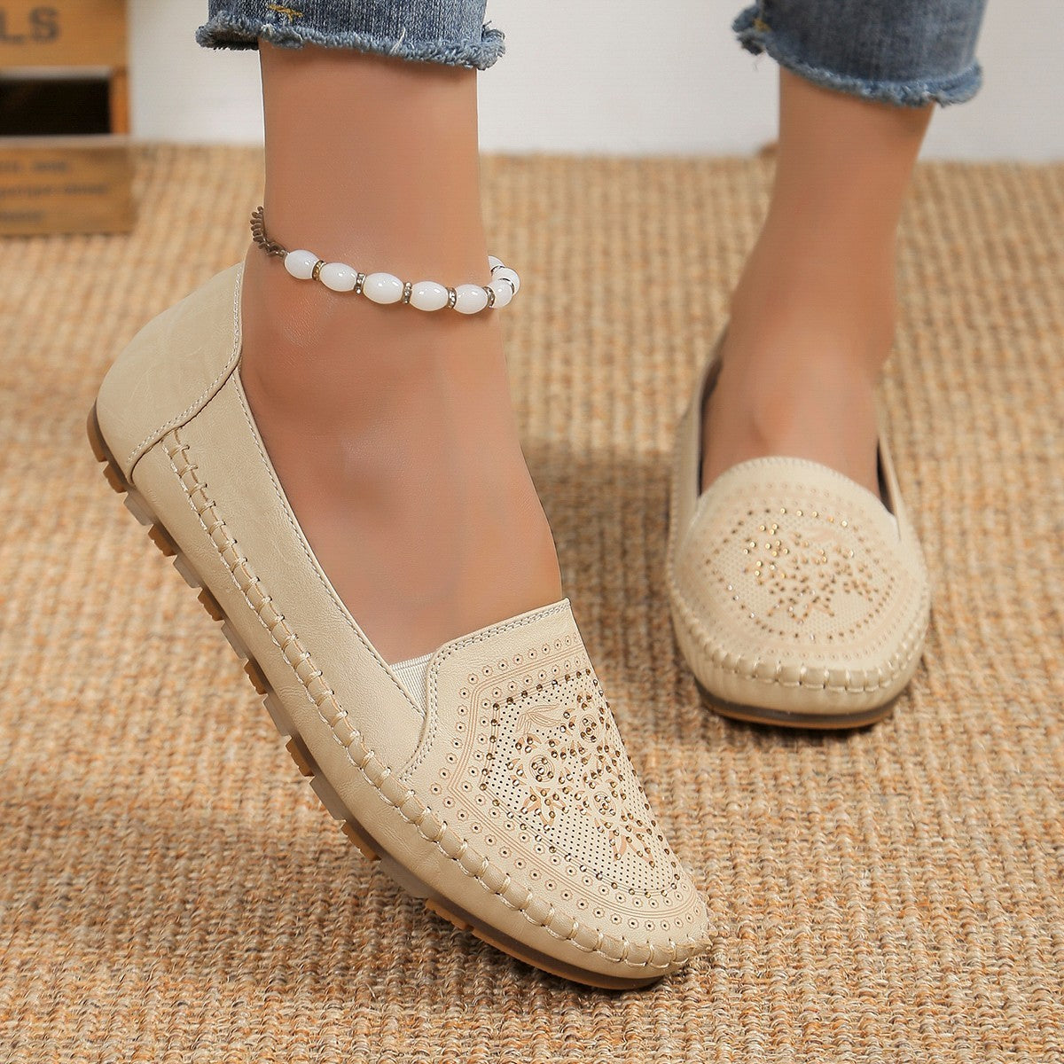 Handmade Stitching Gommino Solid Color Casual Women's Shoes CJ US