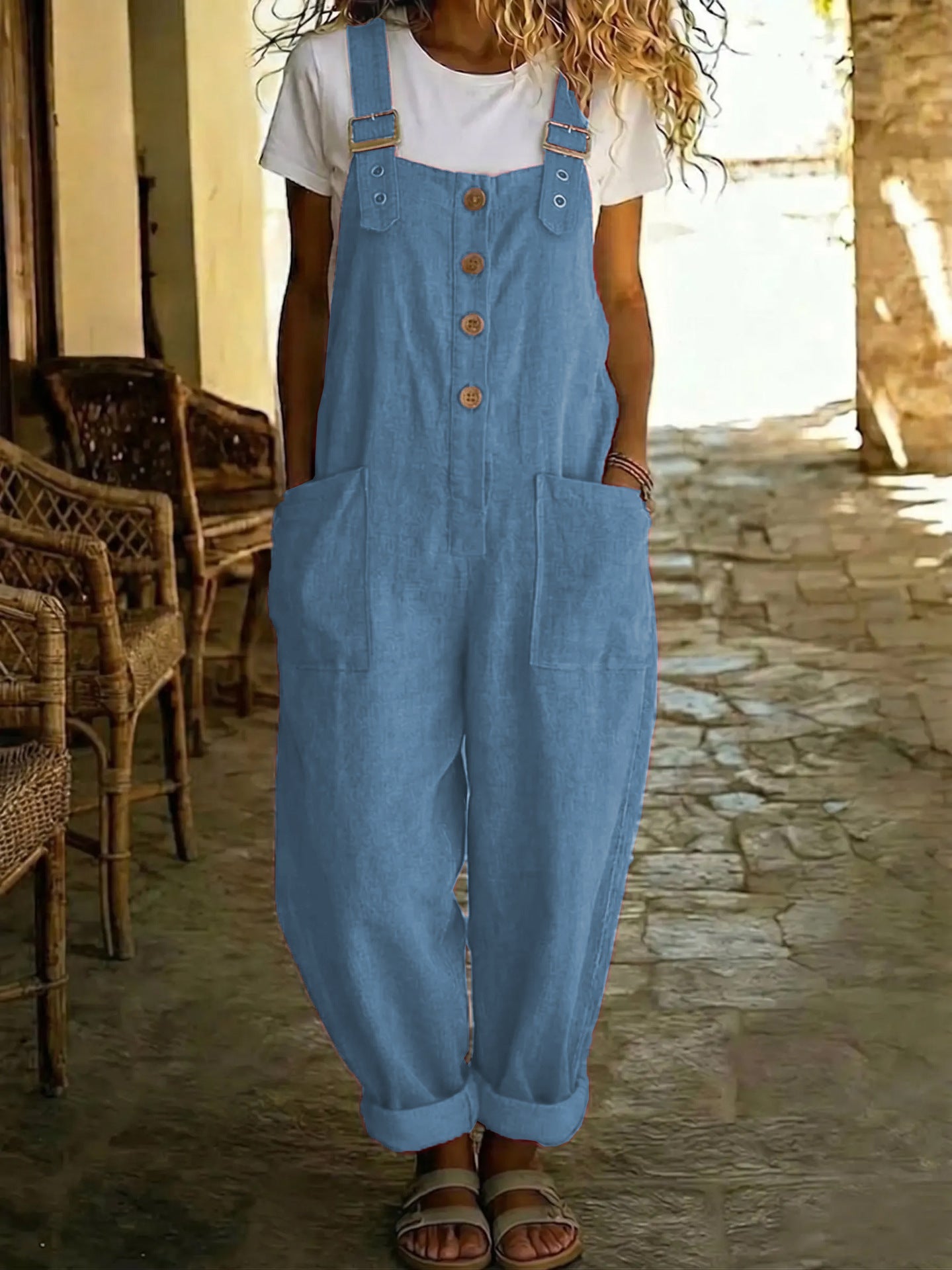 Solid-color Vintage Straight-leg Overalls For Women 