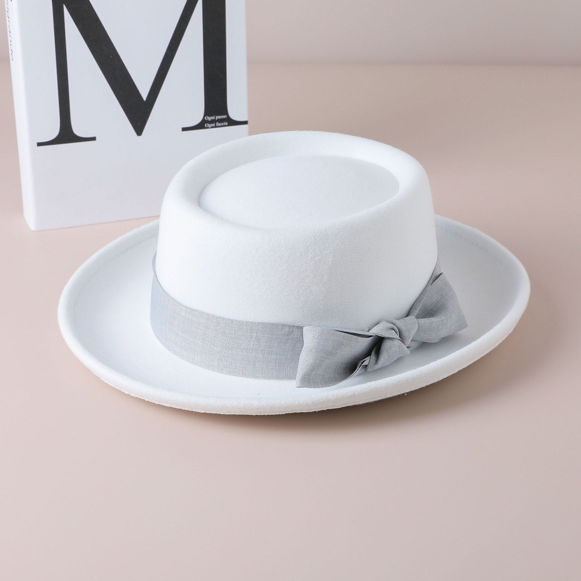Vintage Bow British Retro Flat Top Hat for Women 