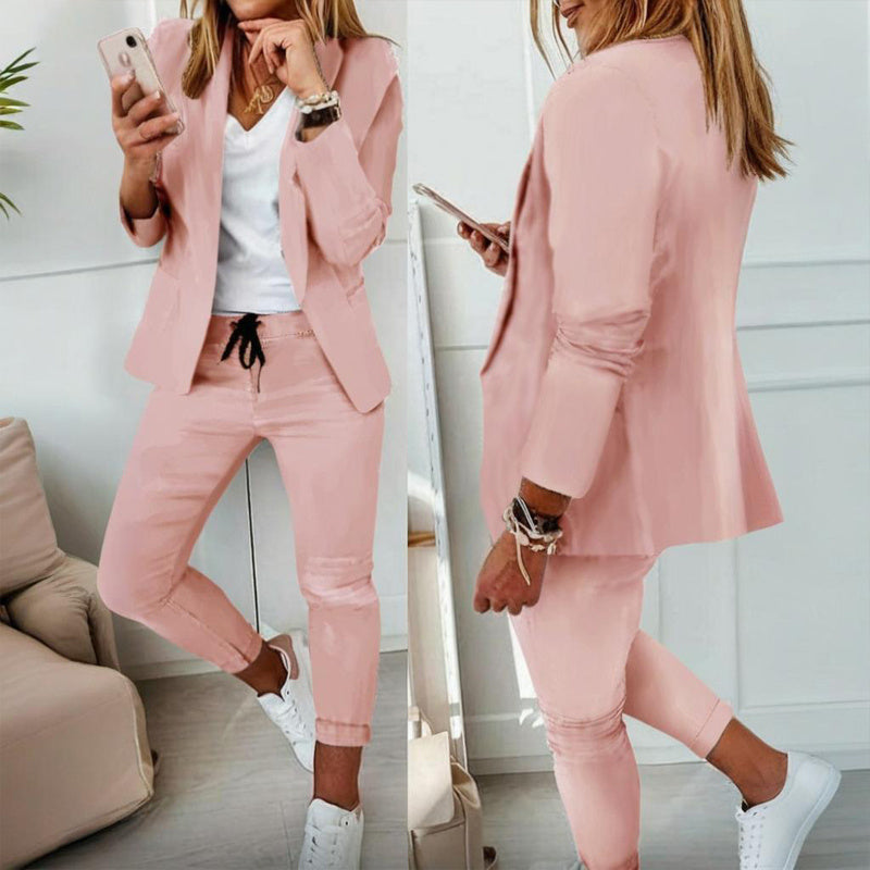 Women’s Notch-Lapel Blazer & Drawstring Pants Suit Set CJ US