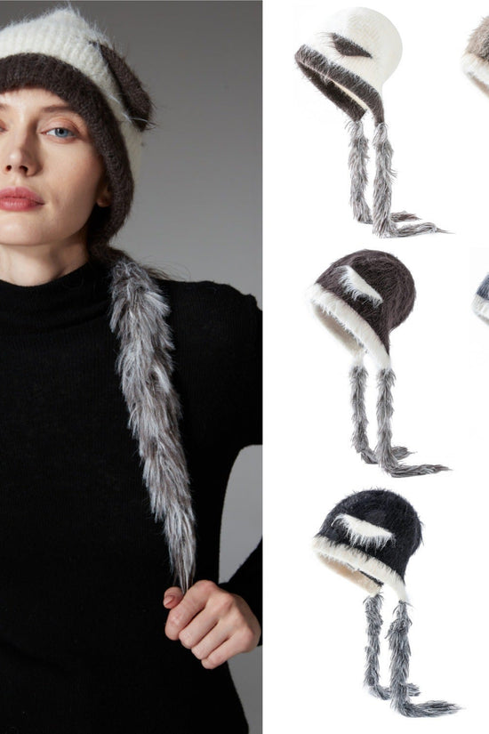 Cat Ears Mink Wool Ear Protection Color Matching Woven Hat Knitted Hat CJ
