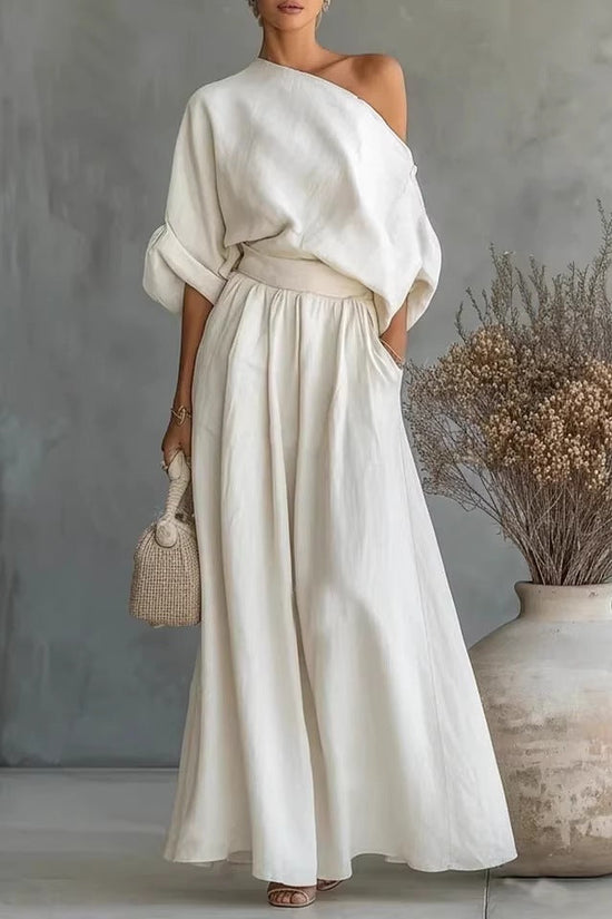 Cropped Off-shoulder Top And Pants Two-piece Set 