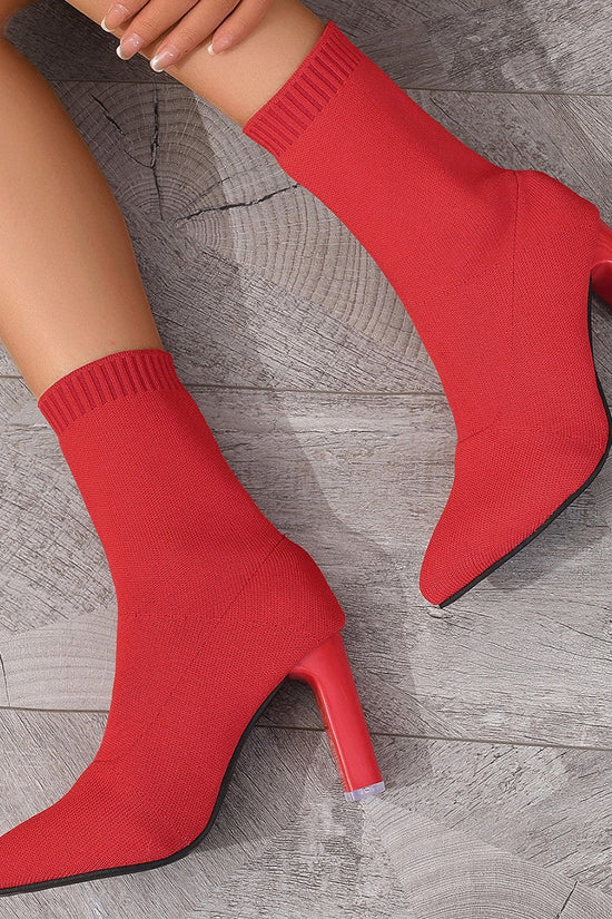 New Winter Fashion Minimalist Chunky-heeled Knitted Suede Ankle Boots With Pointed Toes For Women 