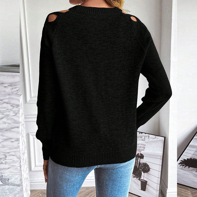 Women's Casual Long Sleeve Hollow Out Sweater, Trendy Chic Crewneck Openwork Knit Pullover Top For Fall CJ US