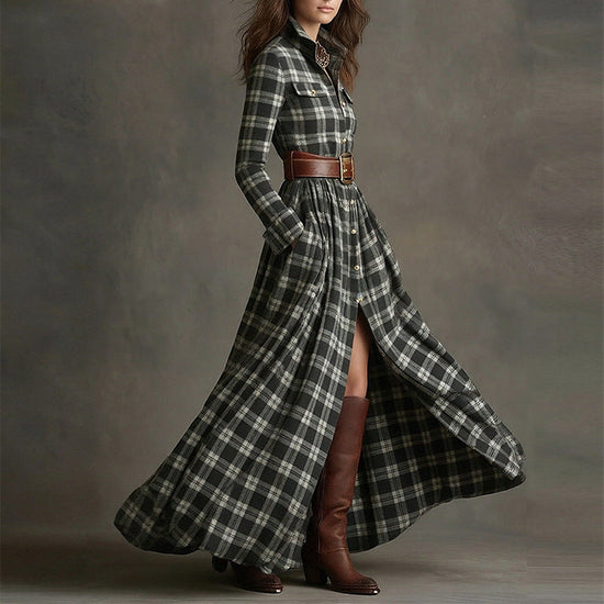 Elegant Commuter Printed Lapel Slim-Fit Dress 