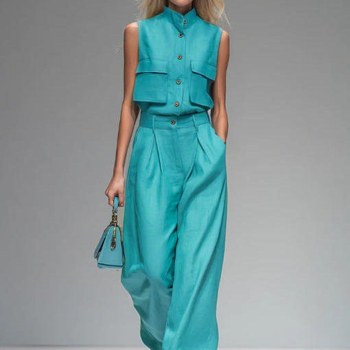Sleeveless Vest And Wide-leg Pants Set For Women 