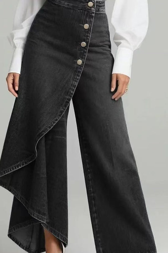 Denim Skort With Button Closure And Washed Finish For Women 