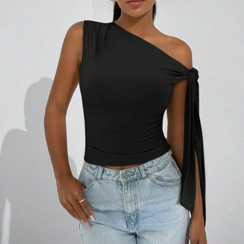 Women's  One Off The Shoulder Tops Asymmetrical Neck Tie Shoulder Going Out Shirt 