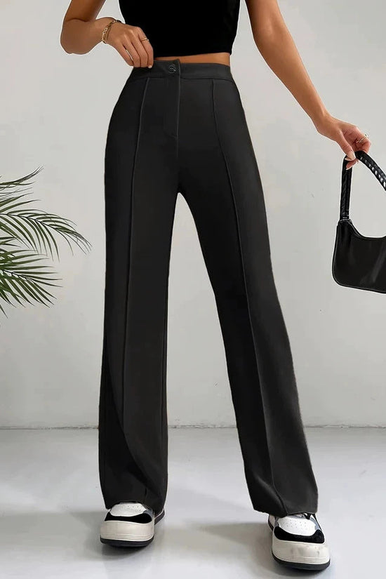 Womens Straight Flare Pants With High-Waisted Stitching Details 