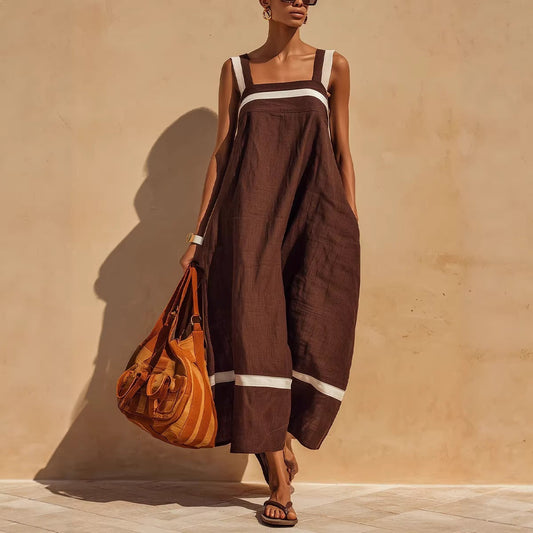 Strap Contrast-Color Womens Casual Loose Dress 