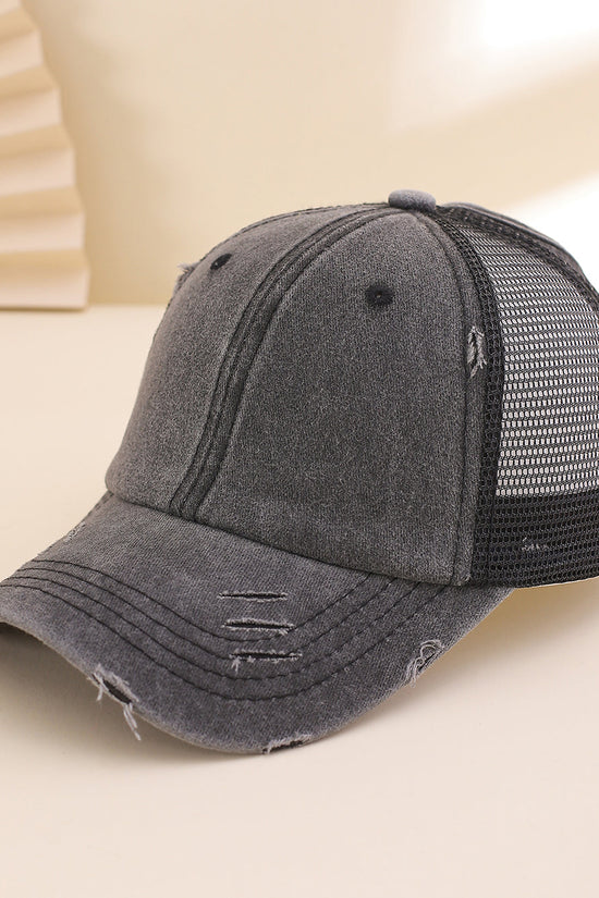 Solid-color, Frayed, Washed-out, Distressed, Mesh-patterned Cap - A Trendy, Youthful, Versatile Baseball Cap That Suits Both Daily Commuting And Outdoor Activities. 