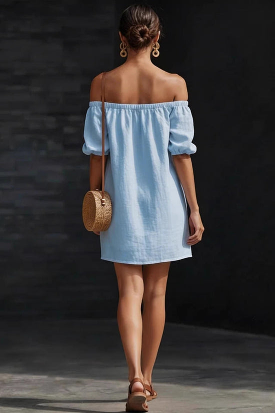 Cotton-linen Womens Off-shoulder Fashionable Loose-fitting Dress 