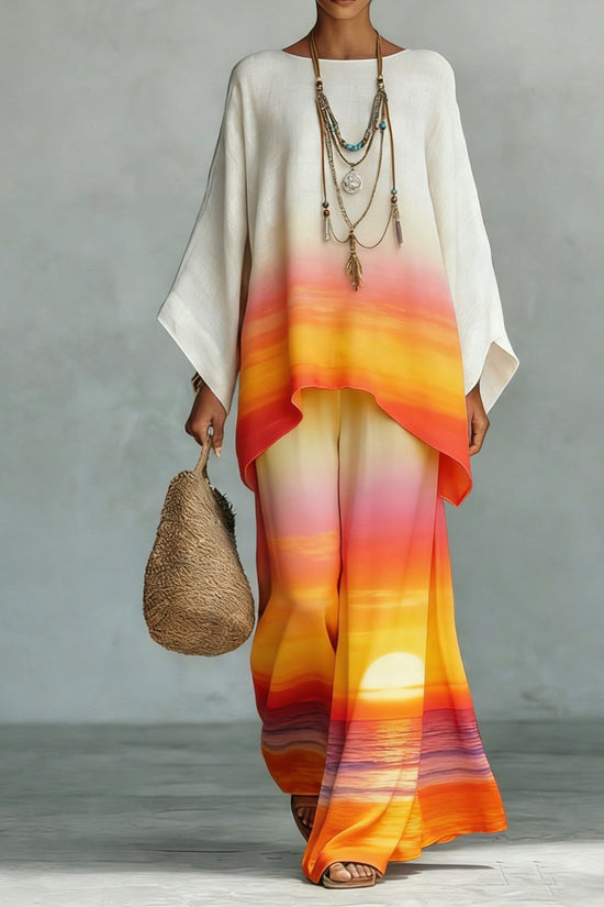 Women's Fashionable Printed Crew-Neck Casual Long-Sleeve Set 