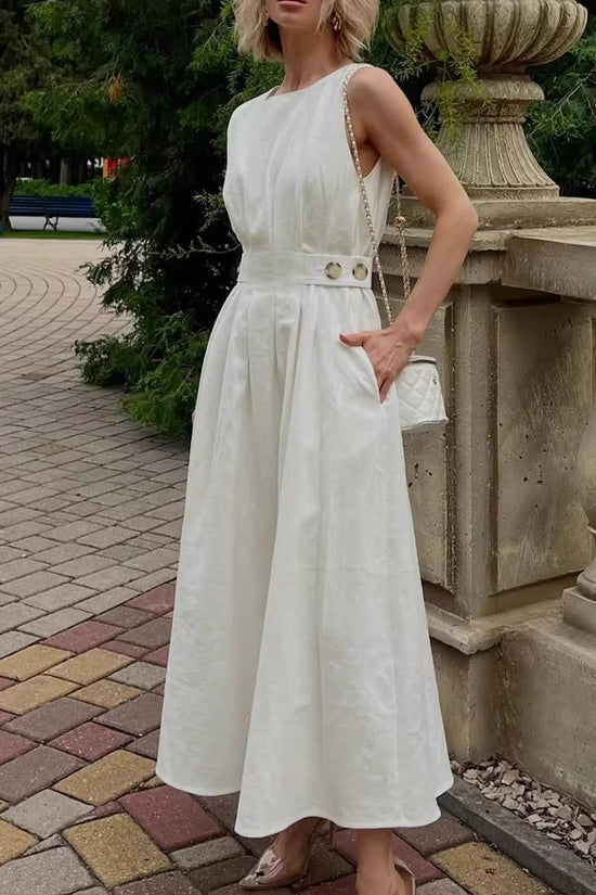 French-style Elegant Casual Minimalist Sleeveless Crew-neck Dress 