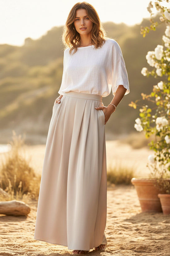 Semi-elastic High-waisted Versatile Pleated Design Relaxed Bohemian Wide-leg Pants 