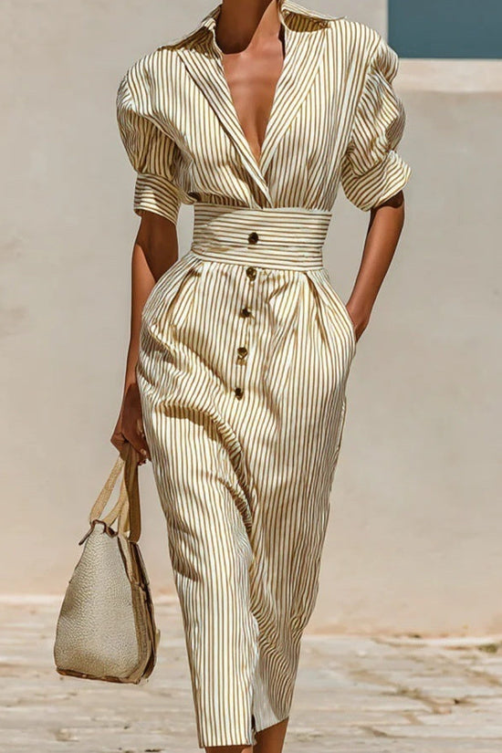 Commuter-style Striped Lace-up Dress 