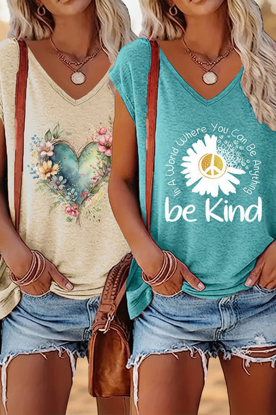 2-Pack Wildflowers Graphic Print V-Neck Tee Tops CJ