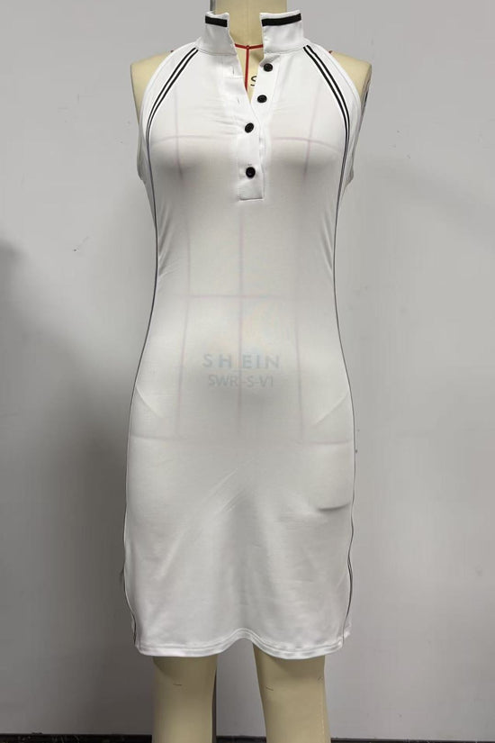 Women’s Sleeveless Button-Up Collar Shirt Dress 