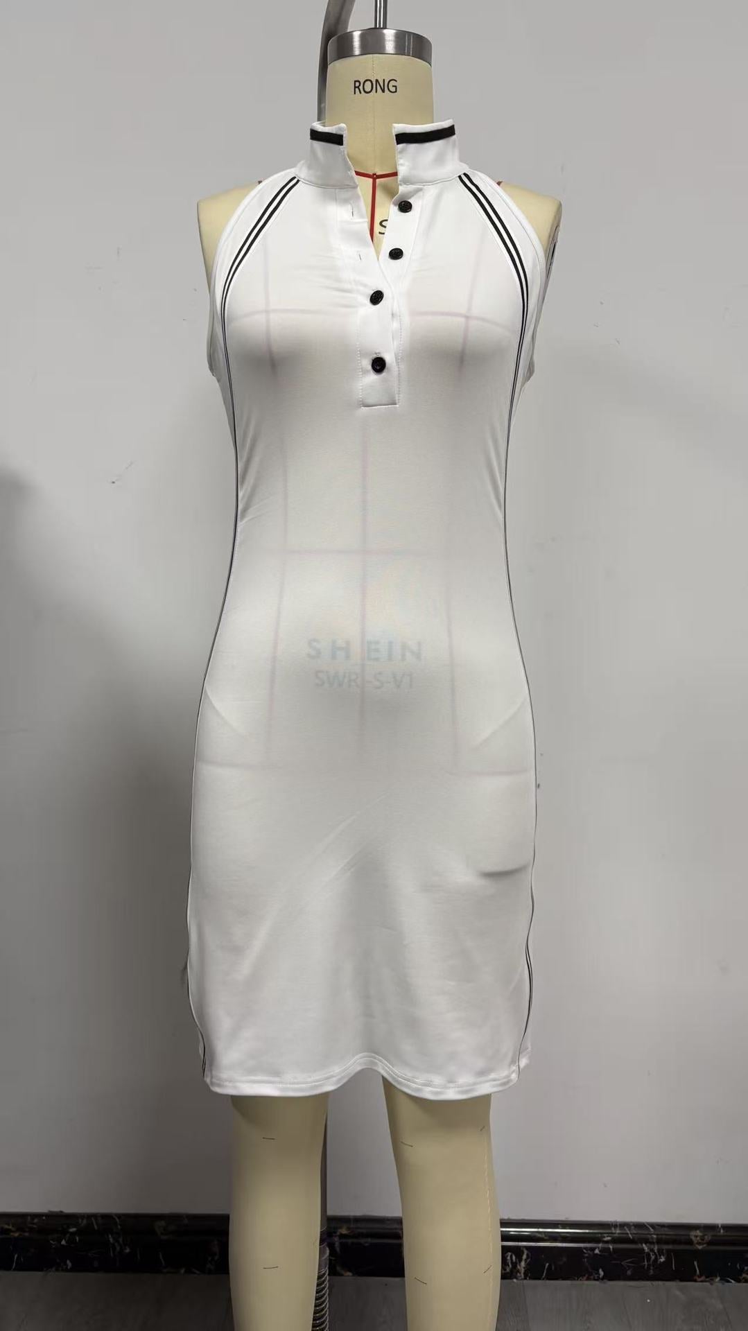 Women’s Sleeveless Button-Up Collar Shirt Dress 