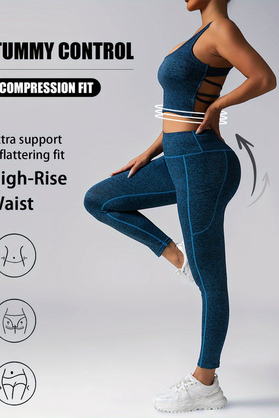 Women's Yoga Fitness Sports Pocket Set, 2 Piece Workout Set For Women Outfit Gym High Waist Leggings With Sport Bra CJ US