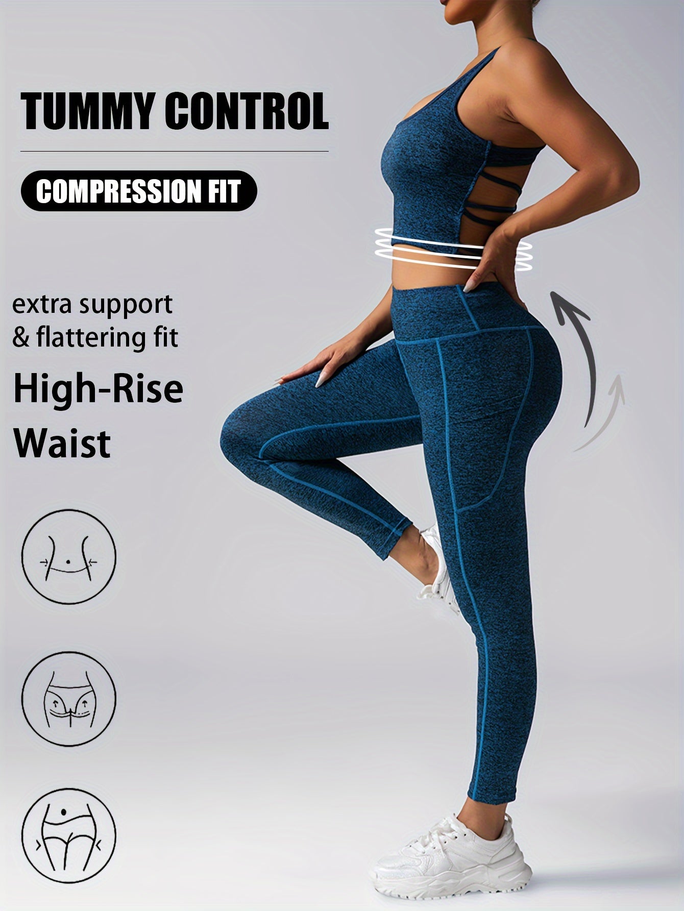 Women's Yoga Fitness Sports Pocket Set, 2 Piece Workout Set For Women Outfit Gym High Waist Leggings With Sport Bra CJ US