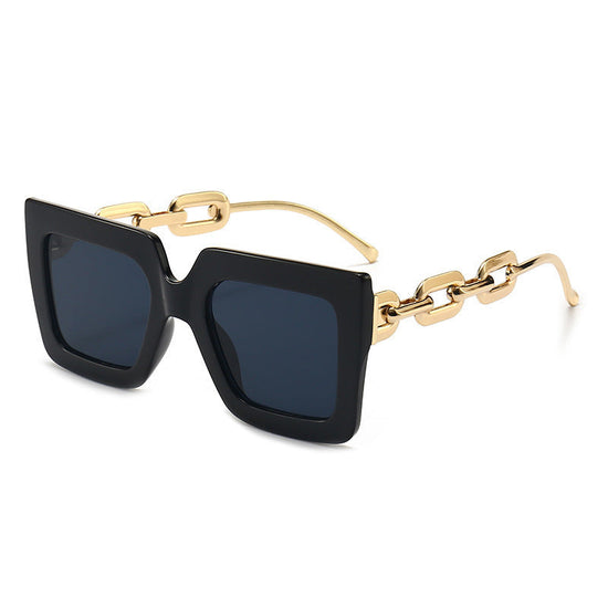 Square Chain Sunglasses for Women – Retro Large Frame Fashion Shades CJ