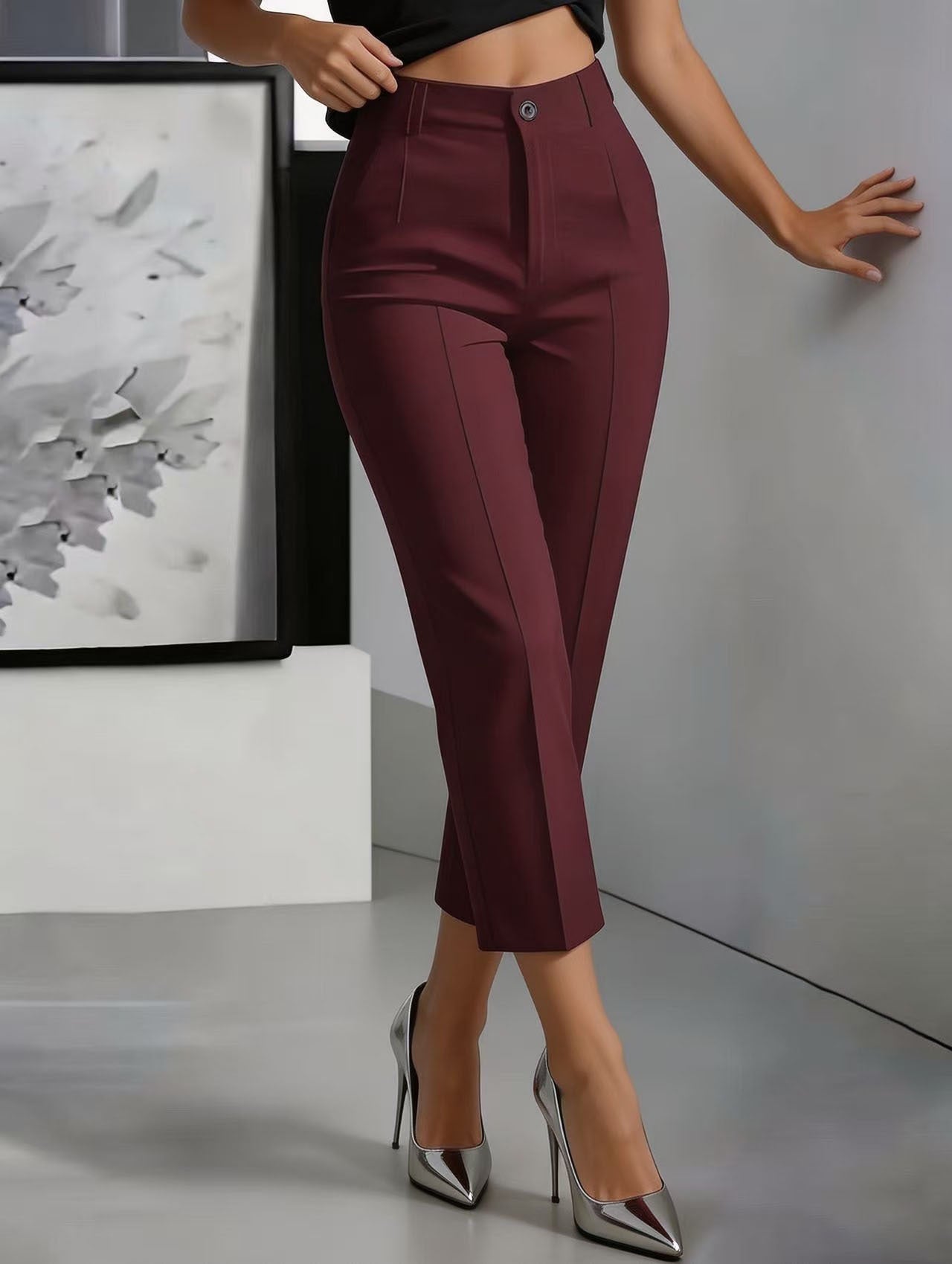 Women's High-Waisted Drapey Straight-Leg Pants 