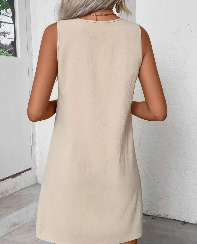 Solid Color Simple Style Women Sleeveless A-Line Dress For Daily Wear CJ US