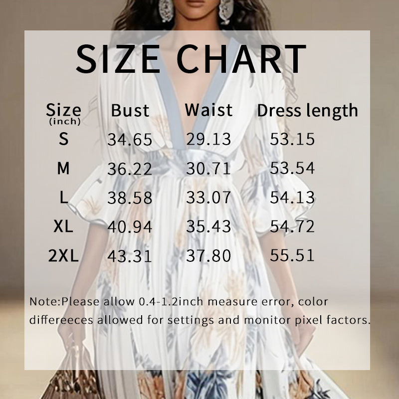 Women's Floral Print Maxi Dress With Deep V-Neck & Flare Sleeves, Elegant Flowy Wedding Guest Party Evening Dress CJ US