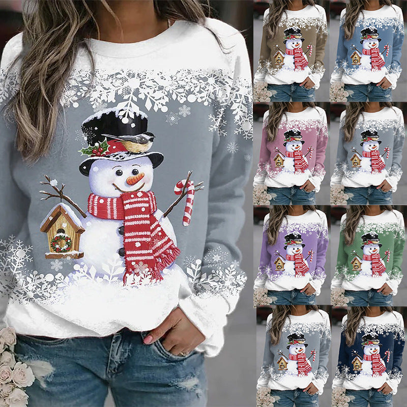 Snowman Printed Panel Loose Sweater CJ