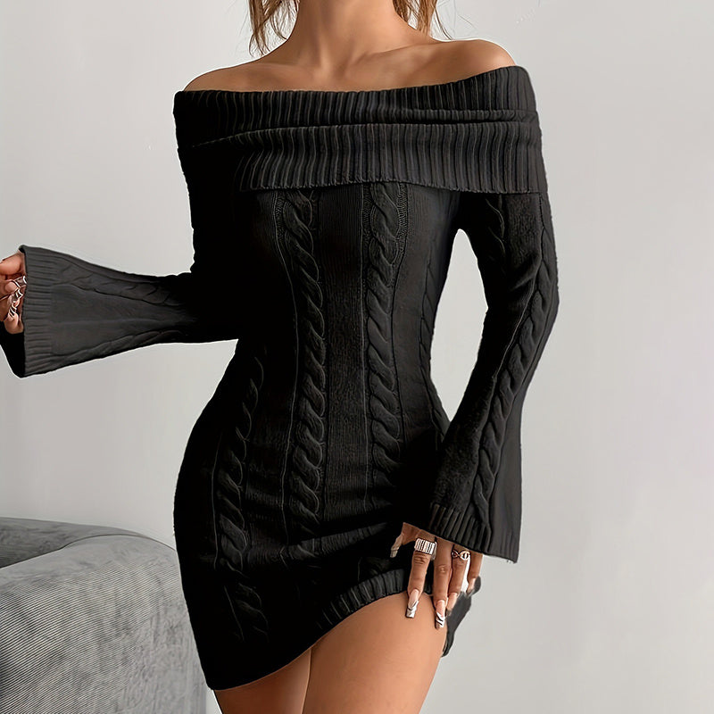 Women's Off Shoulder Bodycon Dress, Long Sleeve Mini Club Dress, Elegant Party Fitted Short Dresses CJ US