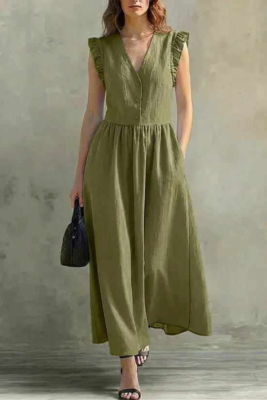 Casual Fashionable Elegant V-Neck Dress With Pockets 