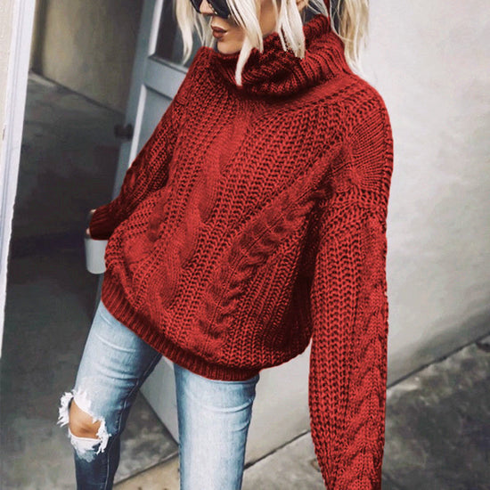Women's Cable Knit Turtleneck Sweater, Classic Long Sleeve Winter Knitwear For Casual And Formal Wear 
