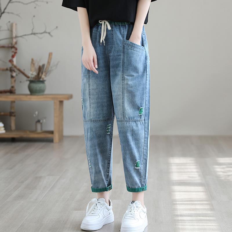 Women's Summer Fashion Ripped Ninth Jeans CJ US