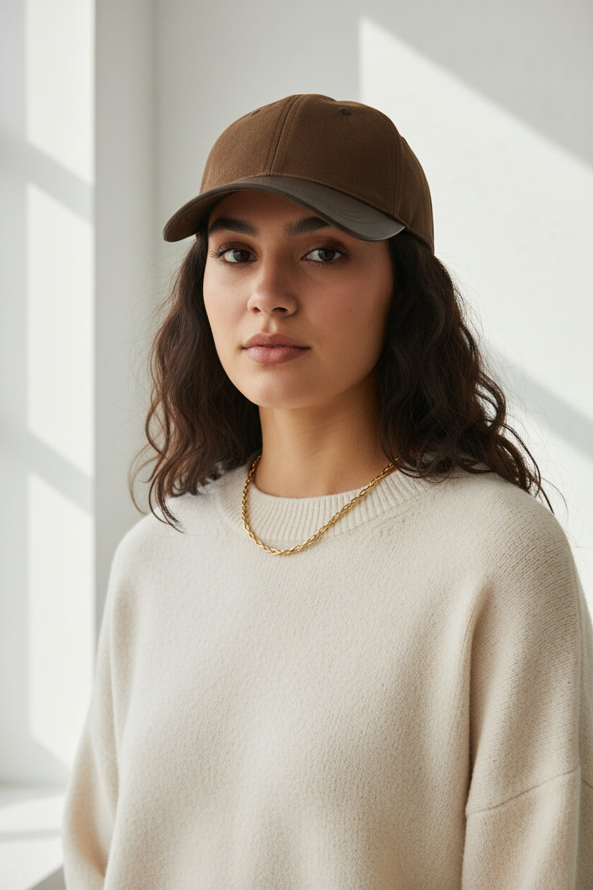 Women's Retro Suede Patchwork Baseball Cap – Leather Brim Dome Crown 
