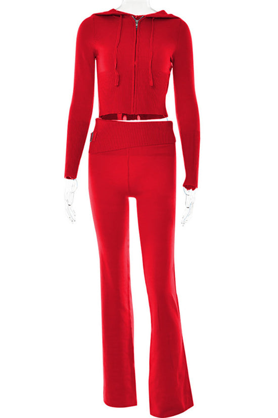 Long Sleeve Sweater & High Waist Long Pants Set | ladies long sweaters