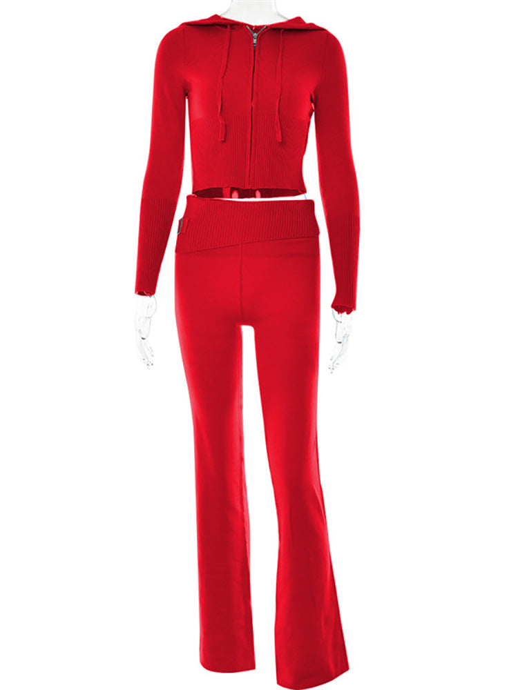 Long Sleeve Sweater & High Waist Long Pants Set | ladies long sweaters