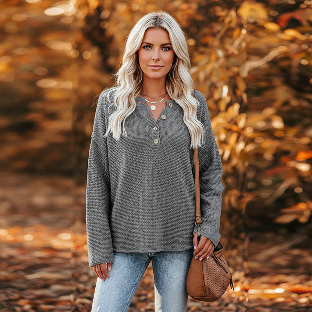 Solid Color Pullover V-Neck Knitted Sweater Womens 