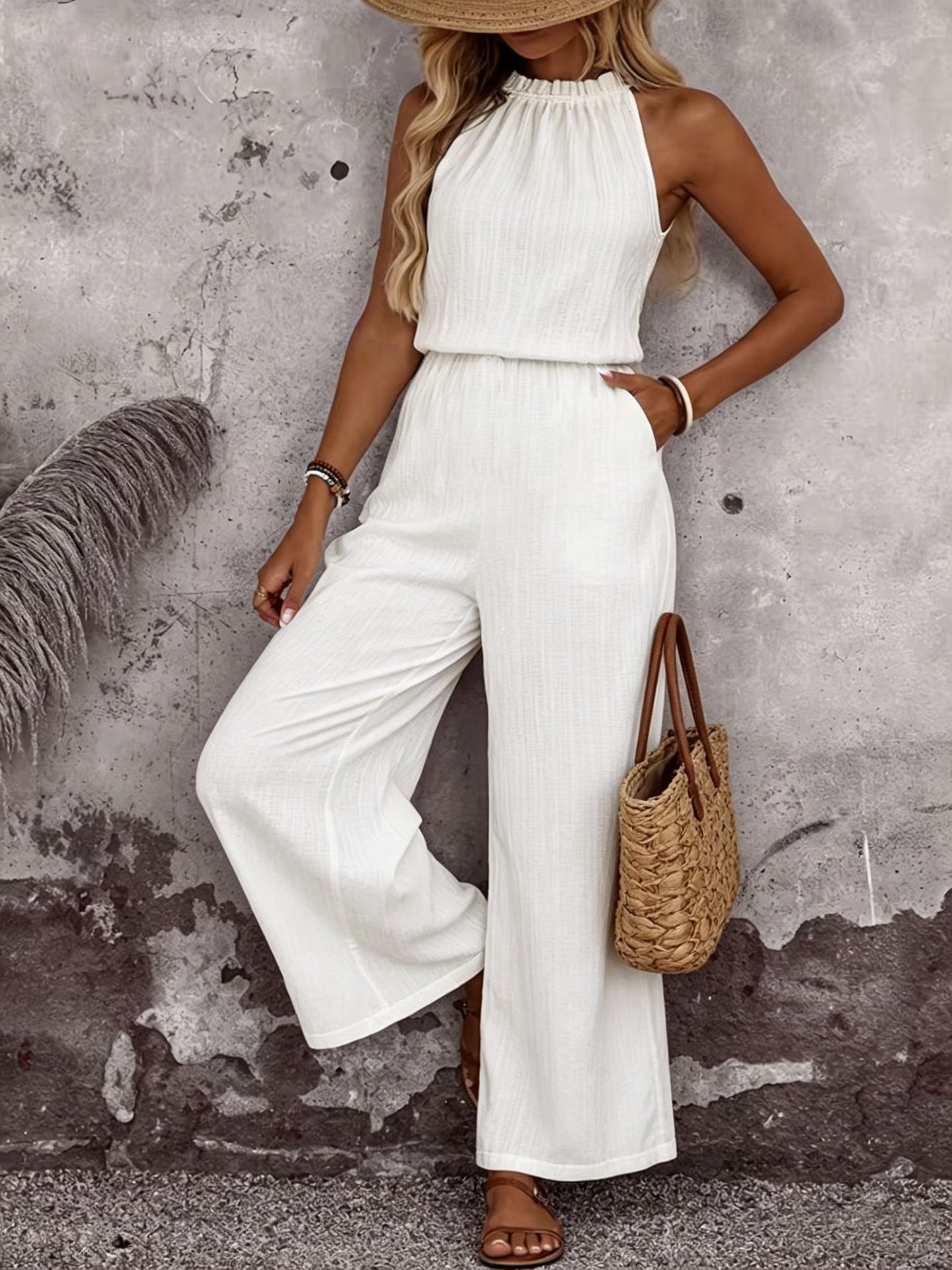 Womens Draped-Neck Vest And Casual Pants Set 