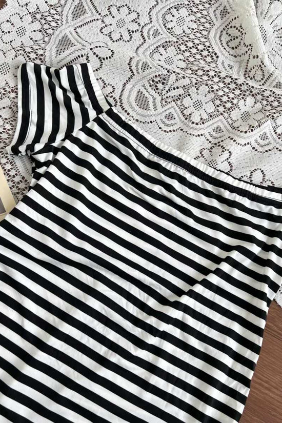 Ladies' Off Shoulder Striped Top Casual One Shoulder Shirt 