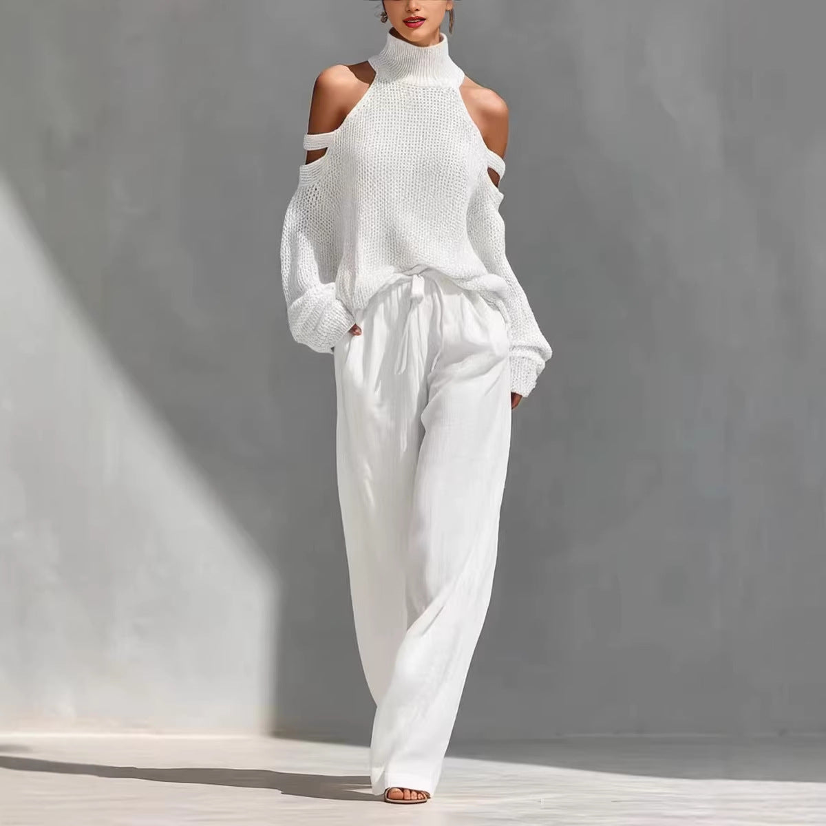 Womens Long-Sleeve Turtleneck Top And Pants Two-Piece Set 