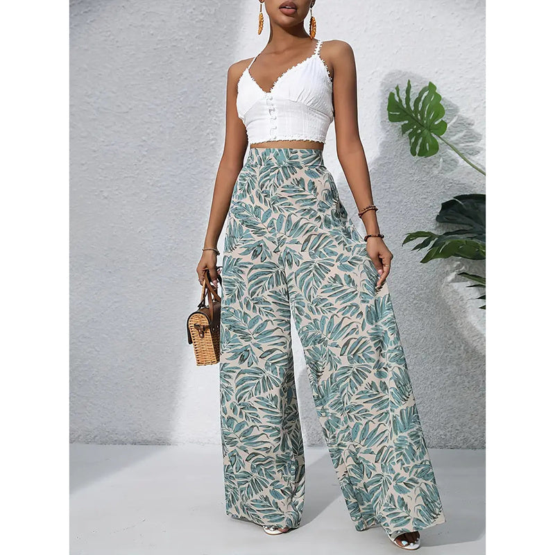 Palazzo Pants For Women Casual High Waist Printed Wide Leg Pant Trendy Boho Trousers Fashion Beach Outfits CJ US