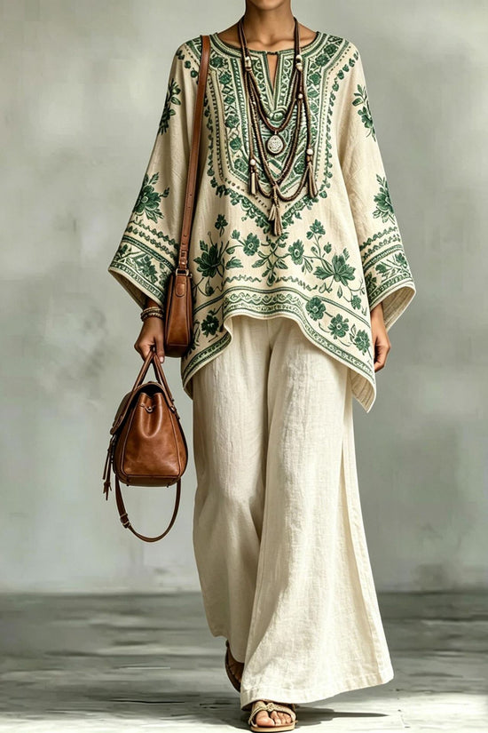Women's Fashionable Loose-Fit Printed Long-Sleeve Set 