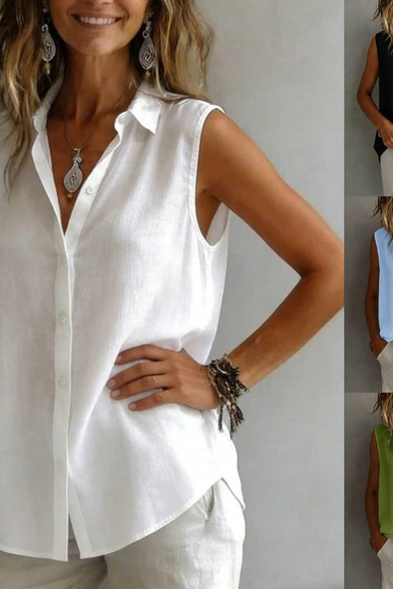 Women's Solid Color Casual Lapel Sleeveless Shirt 