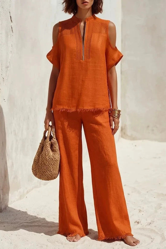 Womens Fashion Short-Sleeve Off-Shoulder Pantsuit 